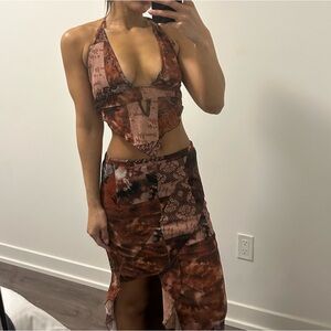 SHEIN Brown and Black Patterned Top